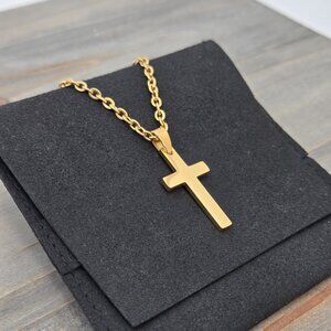 14K Gold Cable Chain Necklace with Cross Pendant